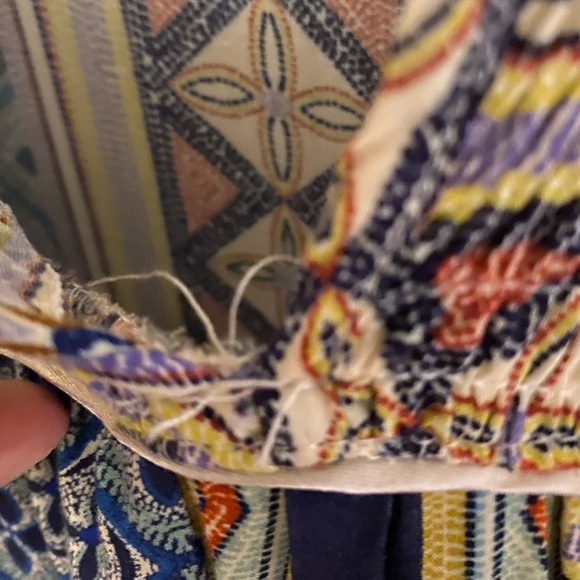 Olivaceous Patterned Ruffle Long Sleeve Tassle Mini Dress Women’s Sz Small - Picture 6 of 16